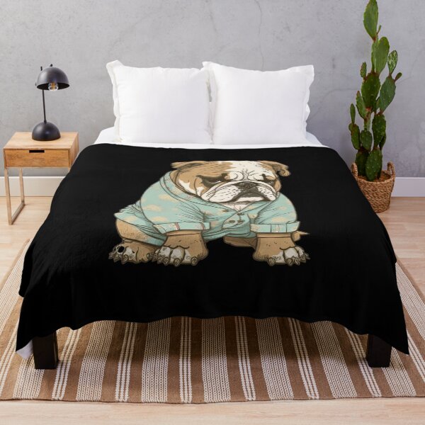 Item preview, Cute Bulldog Puppy ready for bedtime wearing pyjamas sleeping cute animal pajamas designed and sold by AnimalArtPhotos.