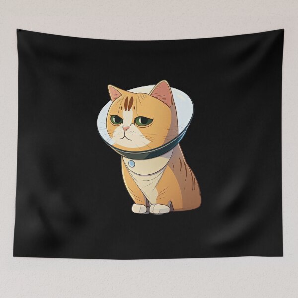 Item preview, Cute Cat Wearing Medical Collar Cartoon Anime Kitten designed and sold by AnimalArtPhotos.