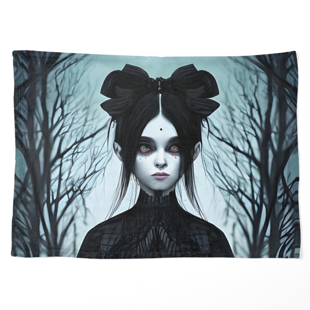 Gothic girl with creepy eyes - dark fairy tale Throw Pillow by