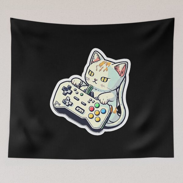 Item preview, Cute Cat Gaming Holding Controller Playing Games Fun designed and sold by AnimalArtPhotos.