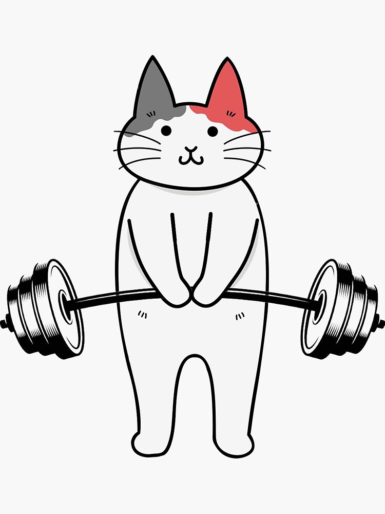 "Cute Cat Weightlifting Workout Meow TShirt " Sticker by epicthreads Redbubble