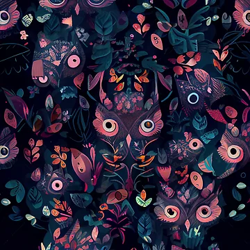 Imagen de la obra Impressionist Detailed Kawaii Dark Transitional Pattern Digital Painting de CodeAndColors