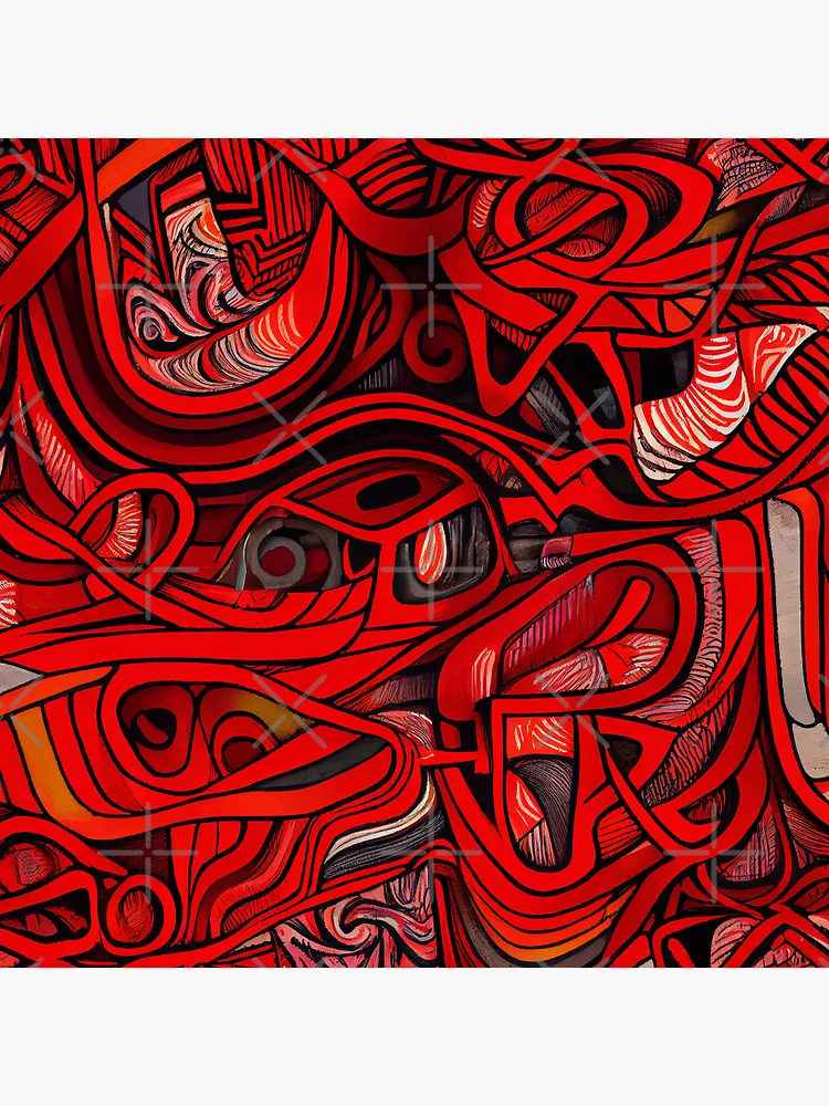 Thumbnail 3 von 3, Button, Vibrant Drawn Red Eclectic Pattern Digital Painting designt und verkauft von CodeAndColors.