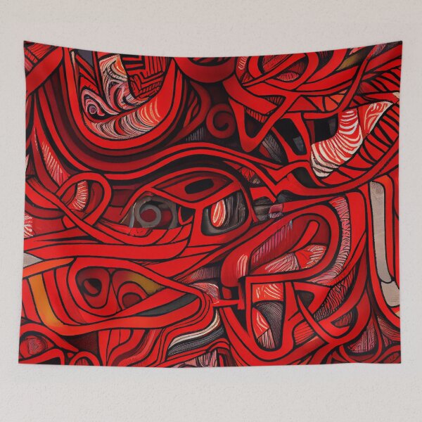 Aperçu de l'œuvre Vibrant Drawn Red Eclectic Pattern Digital Painting créée et vendue par CodeAndColors.