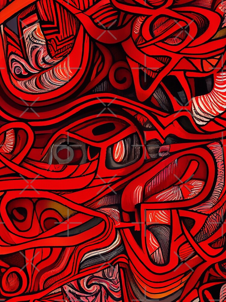 Thumbnail 3 von 3, Tuch, Vibrant Drawn Red Eclectic Pattern Digital Painting designt und verkauft von CodeAndColors.