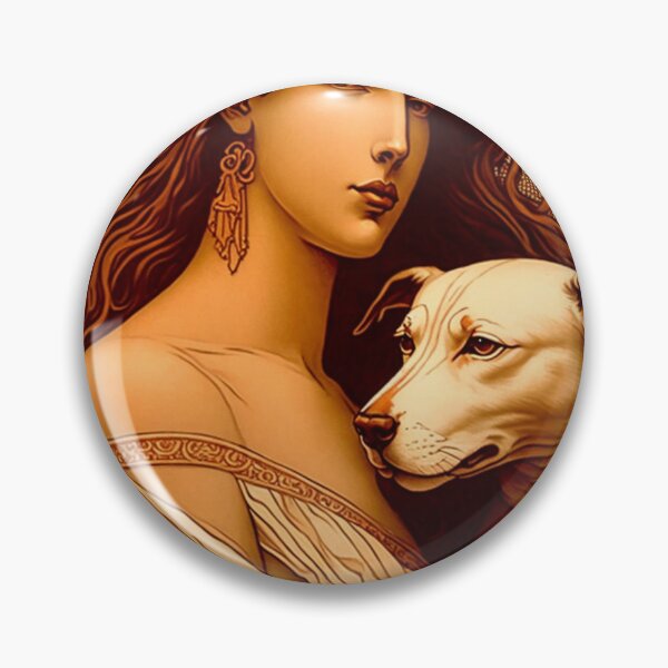 Item preview, Woman wearing tunic holding a dog - Art Nouveau Style designed and sold by ArtNouveauChic.