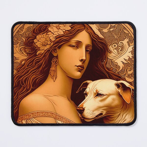 Item preview, Woman wearing tunic holding a dog - Art Nouveau Style designed and sold by ArtNouveauChic.