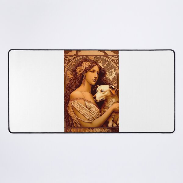 Item preview, Woman wearing tunic holding a dog - Art Nouveau Style designed and sold by ArtNouveauChic.