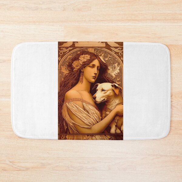 Item preview, Woman wearing tunic holding a dog - Art Nouveau Style designed and sold by ArtNouveauChic.