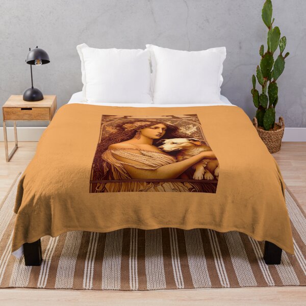 Item preview, Woman wearing tunic holding a dog - Art Nouveau Style designed and sold by ArtNouveauChic.