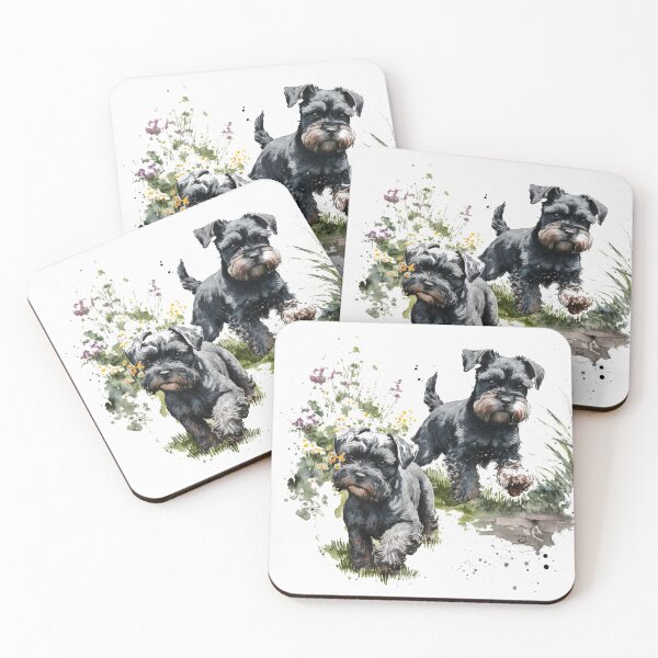 Item preview, Two Black Miniature Schnauzers Playing Watercolour Painting designed and sold by TheArtfulAI.