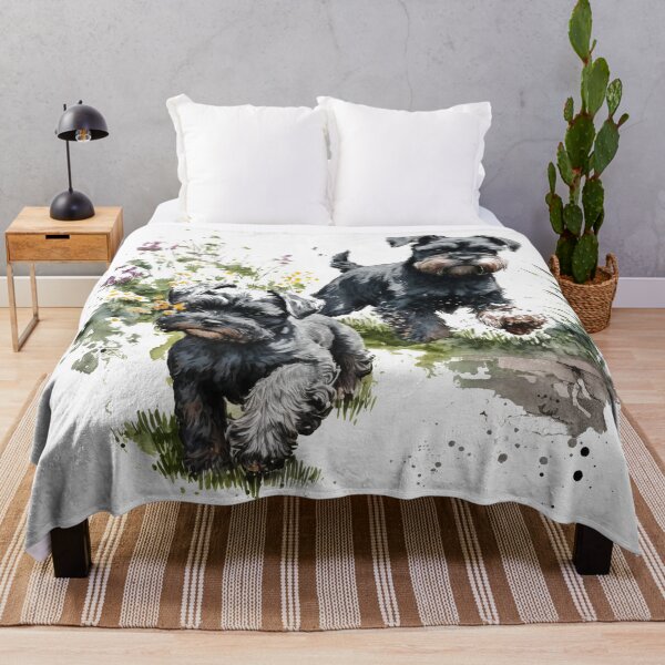 Item preview, Two Black Miniature Schnauzers Playing Watercolour Painting designed and sold by TheArtfulAI.