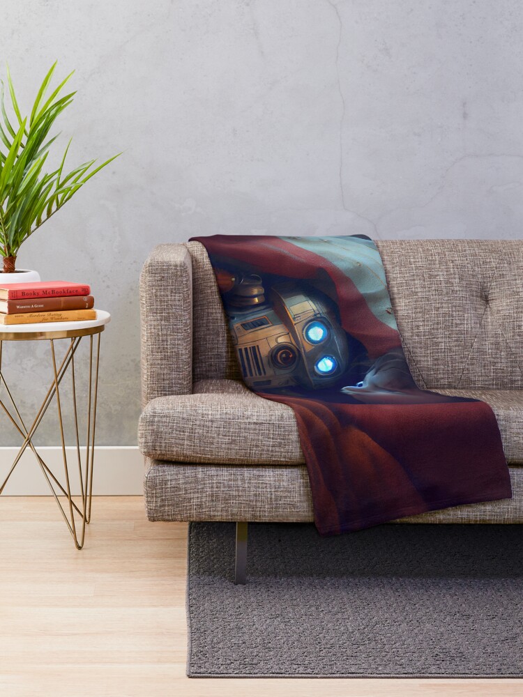 Imagen 2 de 6, Manta con la obra Investigating Under the Robots Blanket Digital Painting, diseñada y vendida por CodeAndColors.