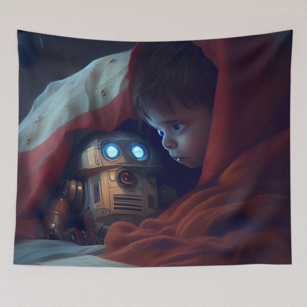 Item preview, Investigating Under the Robots Blanket Digital Painting designed and sold by CodeAndColors.