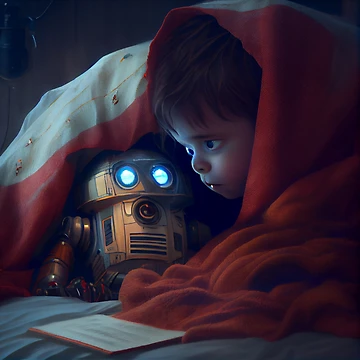 Vorschaubild zum Design Investigating Under the Robots Blanket Digital Painting von CodeAndColors