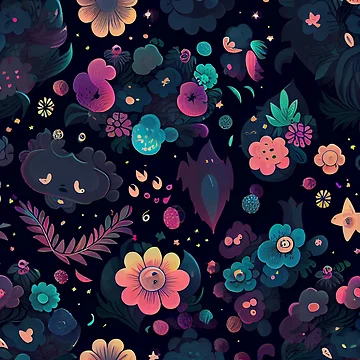 Vorschaubild zum Design Impressionist Detailed Kawaii Dark Transitional Pattern Digital Painting von CodeAndColors