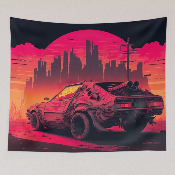 Item preview, Post-Apocalyptic Car Parked In Front Of A Dystopian City designed and sold by Nightarcade.
