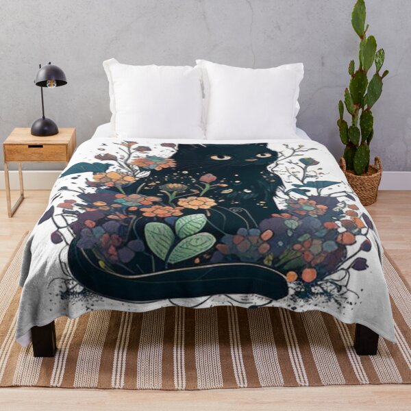 Item preview, black cat with flowers essential designed and sold by Diamaber.
