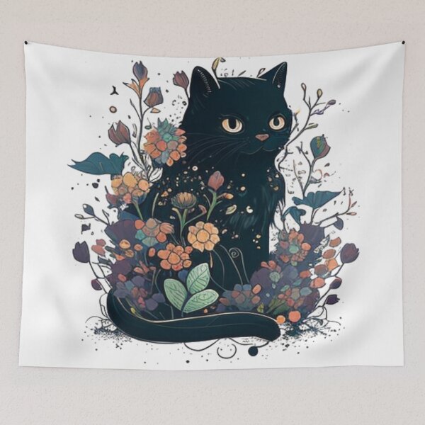 Item preview, black cat with flowers essential designed and sold by Diamaber.