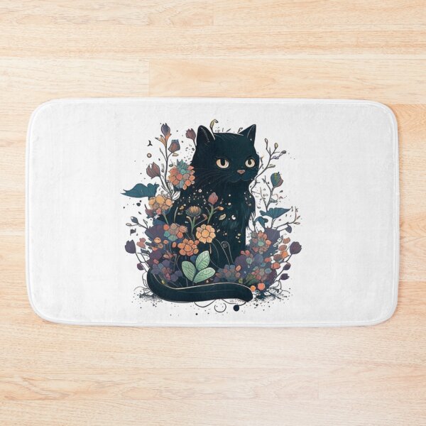 Item preview, black cat with flowers essential designed and sold by Diamaber.