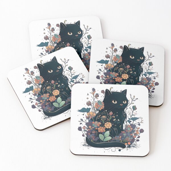 Item preview, black cat with flowers essential designed and sold by Diamaber.