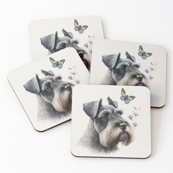 Item preview, Miniature Schnauzer with butterfly Watercolour Painting designed and sold by TheArtfulAI.