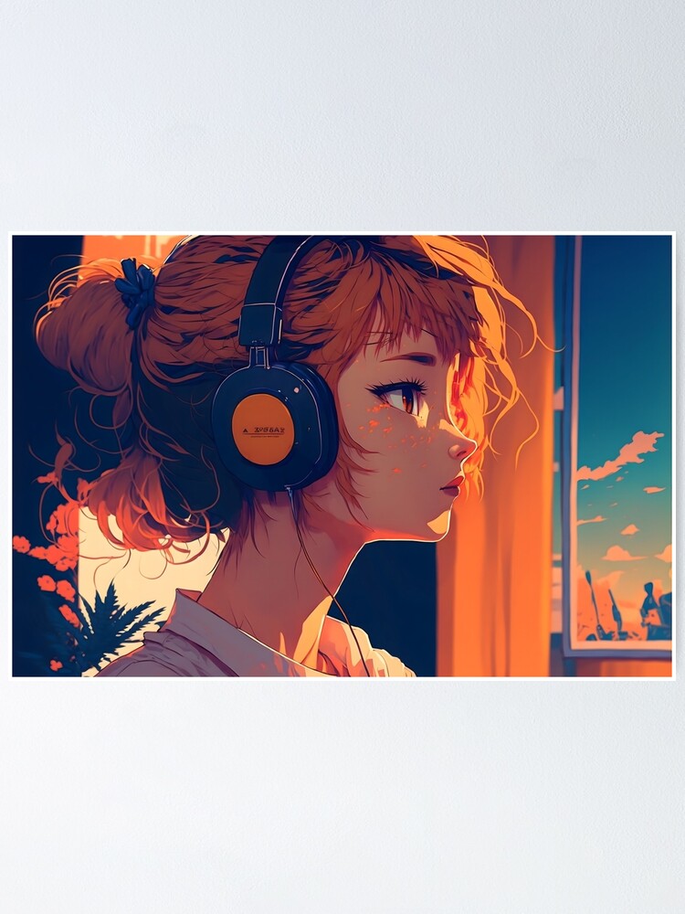 lofi girl,girl with earphone , from anime, evening t