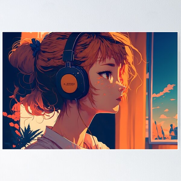 an anime boy listening music with his headphones