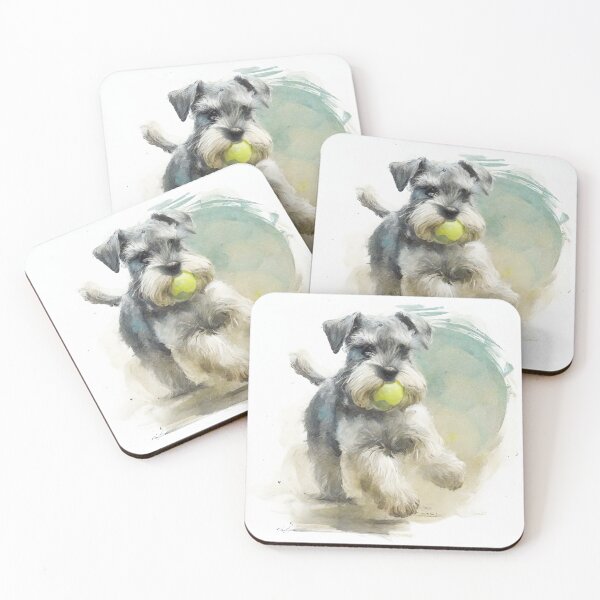 Item preview, Miniature Schnauzer Playing Ball Watercolour Painting designed and sold by TheArtfulAI.