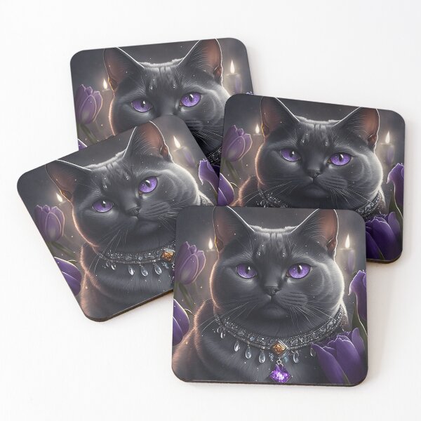 Item preview,  Black British Shorthair Cat With Tulips designed and sold by Nocturne  Paws.