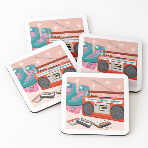 Item preview, Retro red boombox and rollerskates designed and sold by Cheekyleopard.