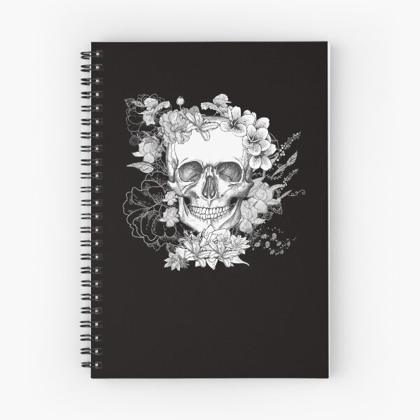 Item preview, skull, beautiful skull with flowers black&white skeleton, designed and sold by ijustwannaplay.