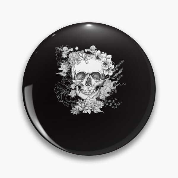 Item preview, skull, beautiful skull with flowers black&white skeleton, designed and sold by ijustwannaplay.