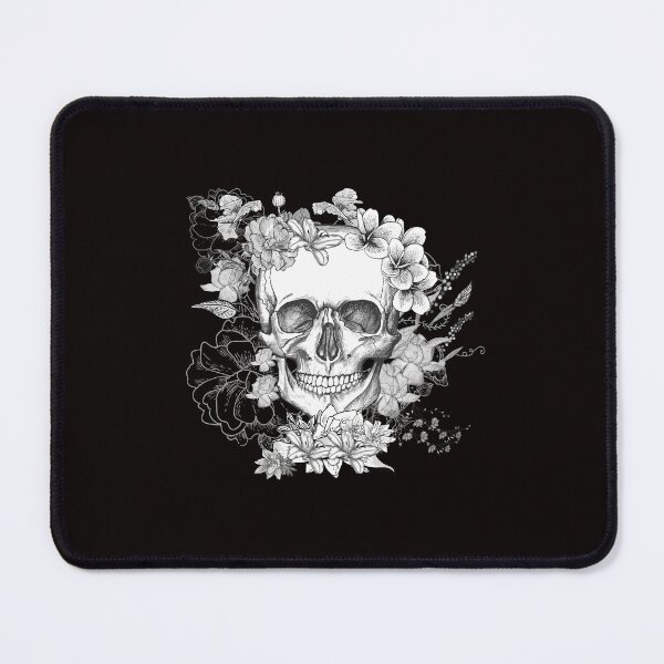 Item preview, skull, beautiful skull with flowers black&white skeleton, designed and sold by ijustwannaplay.