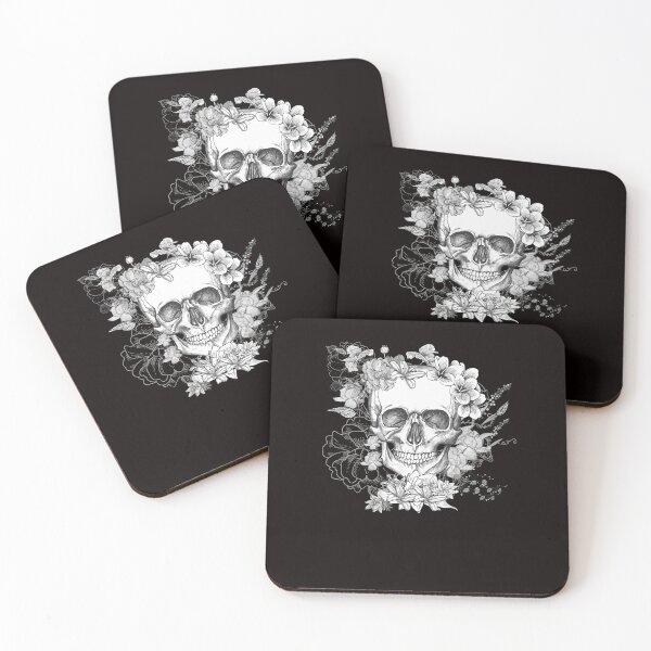 Item preview, skull, beautiful skull with flowers black&white skeleton, designed and sold by ijustwannaplay.
