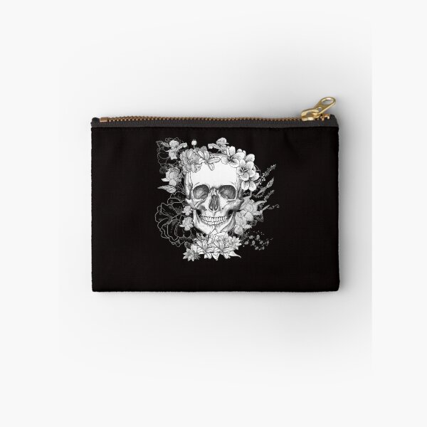 Item preview, skull, beautiful skull with flowers black&white skeleton, designed and sold by ijustwannaplay.