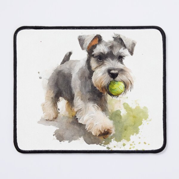 Item preview, Miniature Schnauzer Playing Ball Watercolour Painting designed and sold by TheArtfulAI.
