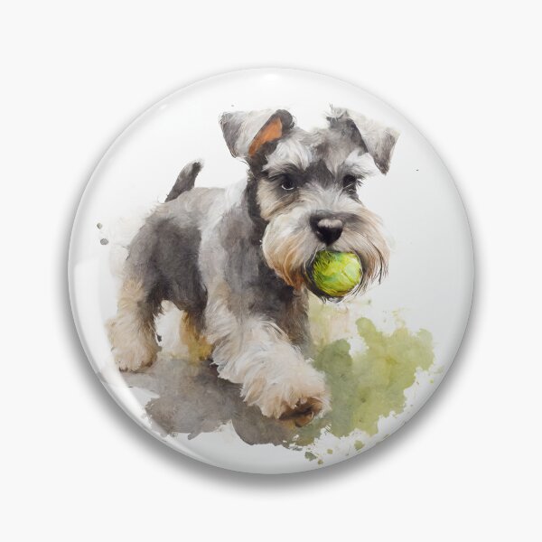 Item preview, Miniature Schnauzer Playing Ball Watercolour Painting designed and sold by TheArtfulAI.