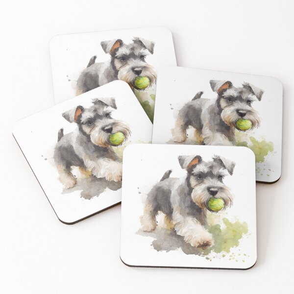 Item preview, Miniature Schnauzer Playing Ball Watercolour Painting designed and sold by TheArtfulAI.