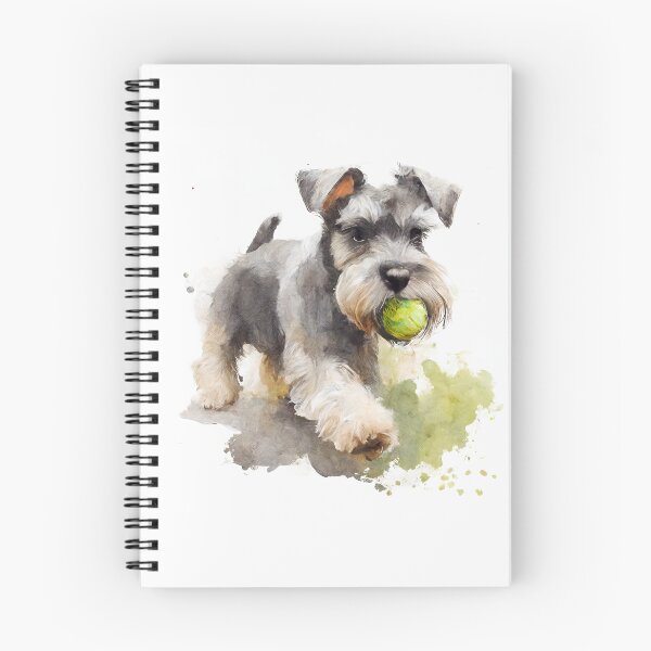 Item preview, Miniature Schnauzer Playing Ball Watercolour Painting designed and sold by TheArtfulAI.