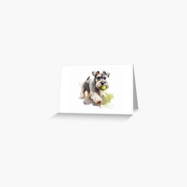 Item preview, Miniature Schnauzer Playing Ball Watercolour Painting designed and sold by TheArtfulAI.