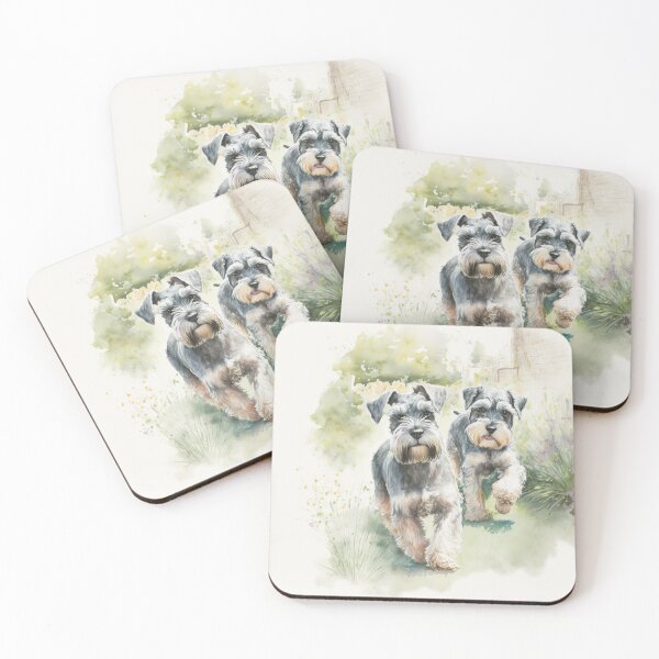 Item preview, Two Miniature Schnauzers Playing Watercolour Painting designed and sold by TheArtfulAI.