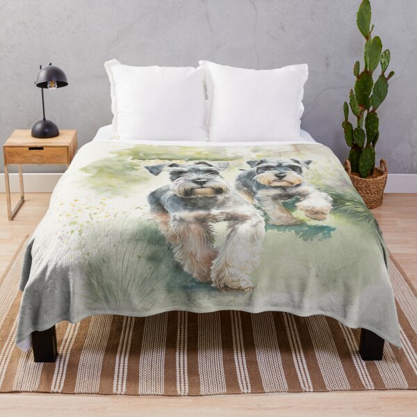 Item preview, Two Miniature Schnauzers Playing Watercolour Painting designed and sold by TheArtfulAI.