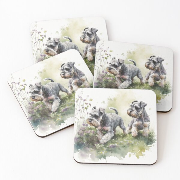 Item preview, Two Miniature Schnauzers Playing Watercolour Painting designed and sold by TheArtfulAI.