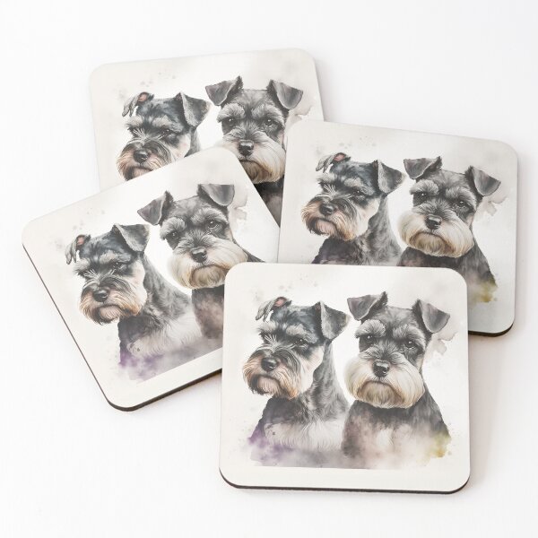 Item preview, Two Miniature Schnauzers Playing Watercolour Painting designed and sold by TheArtfulAI.