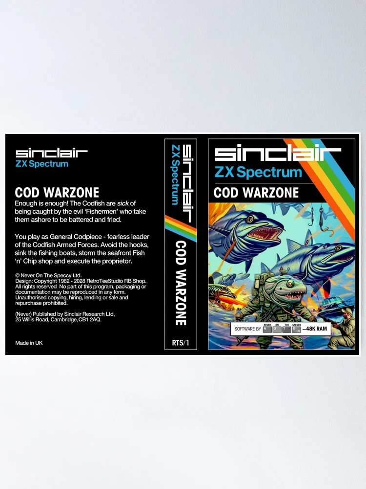 COD WARZONE for the Sinclair ZX Spectrum (cassette cover) - Fantasy /  Parody Game - 80s 8-bit Retro Game (Never on the Speccy!) | Poster