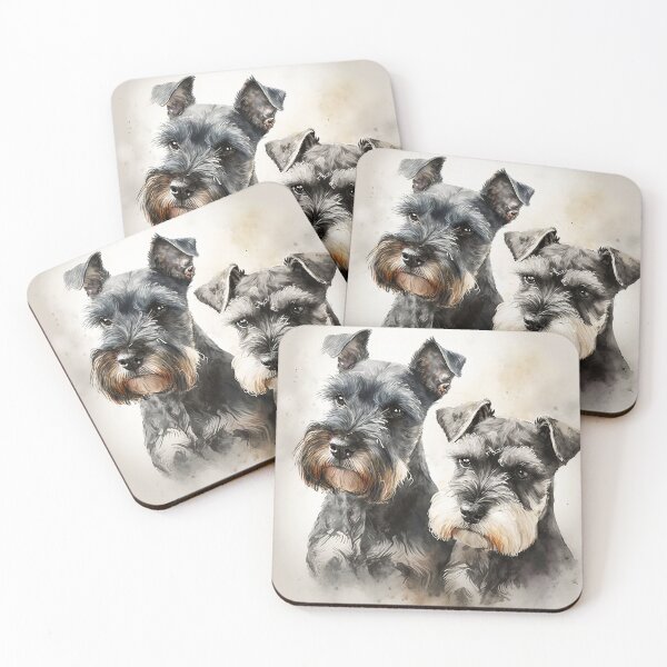 Item preview, Two Miniature Schnauzers Playing Watercolour Painting designed and sold by TheArtfulAI.