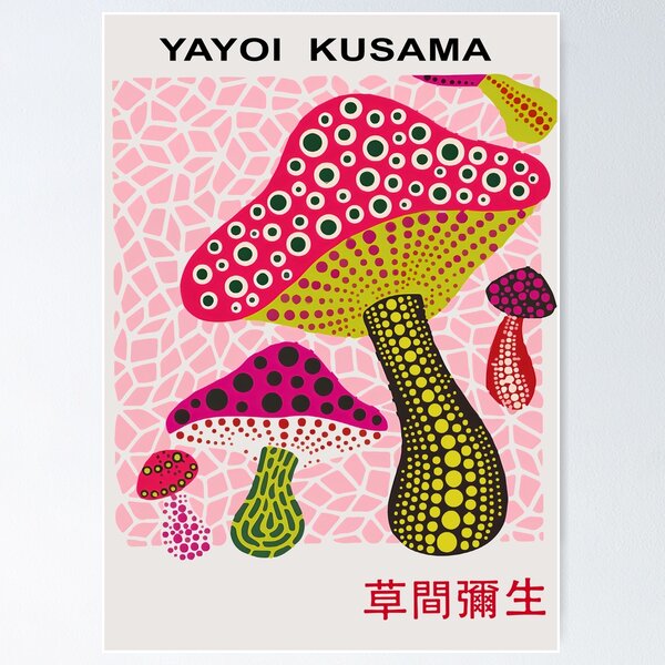 Yayoi Kusama Champignon Pois Art abstrait. Affiche d'art de l'exposition Yayoi Kusama Poster
