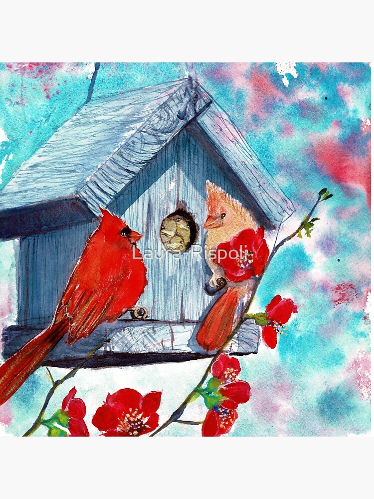 Blue Cardinal Bird Art Print Blue Cardinals Painting Birds 