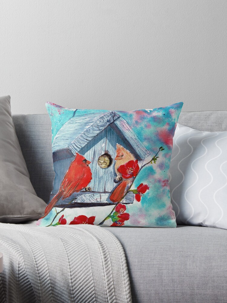 Painting by Laura Rispoli Home Cardinals Red birds Family Bird